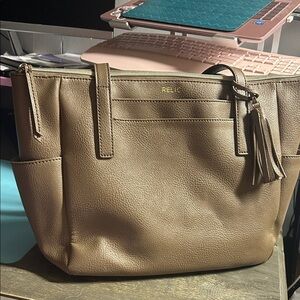Relic Taupe Faux-Leather Tote with Tassel Accent minor ink inside
